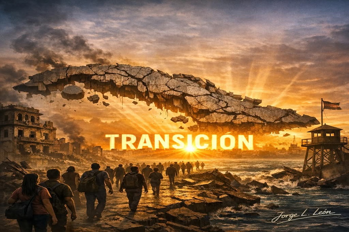 En la foto, un mapa de Cuba que llama a la transición