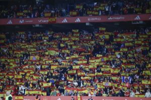 En la foto, Aficionados españoles durante el partido ante Egipto