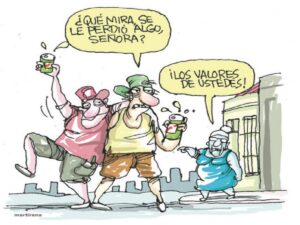 En la foto, un dibujo relativo a la pérdida de los valores