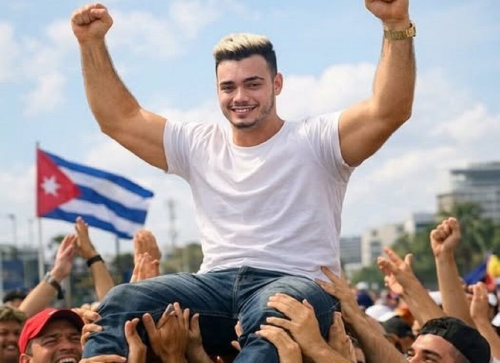 El caso Sandro Castro tiene gato encerrao 4 En la foto, una imagen de IA con Sandro Castro manteado por los jóvenes