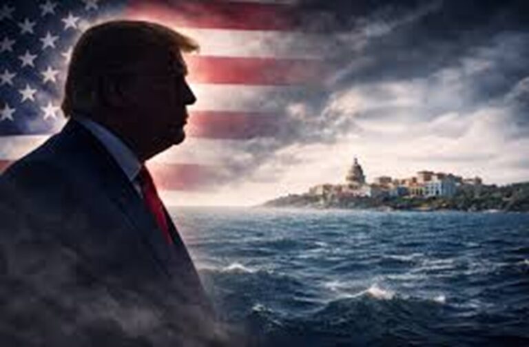 En la foto, una imagen de IA en la que se ve a Trump mirando a Cuba desde el mar