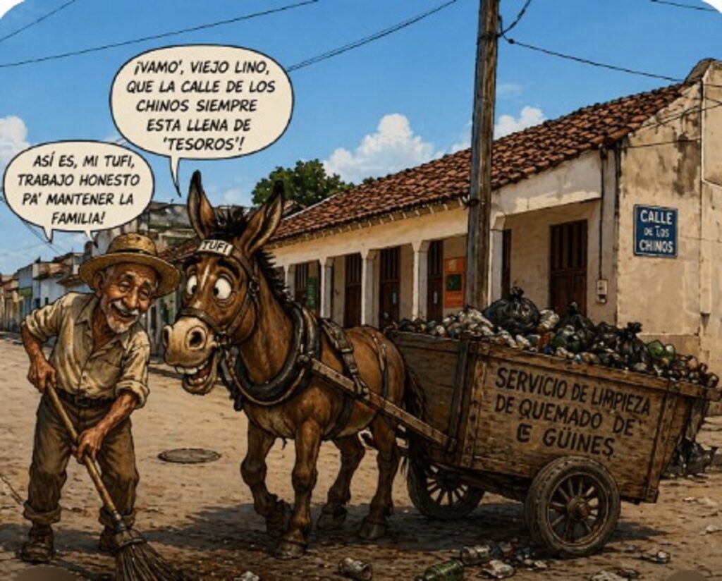 En la moto, una imagen de IA sobre la recogida de basura en Quemado de Güines