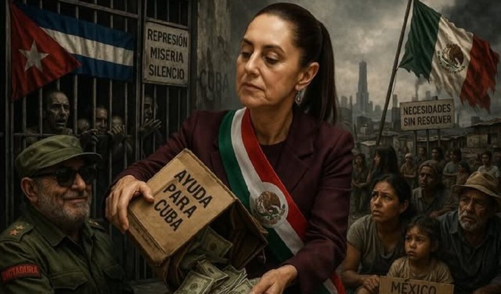 Solidaridad o complicidad: El doble discurso frente a Cuba 2 En la foto, una imagen de IA de Claudia Sheinbaum relativa a la ayuda al gobierno cubano