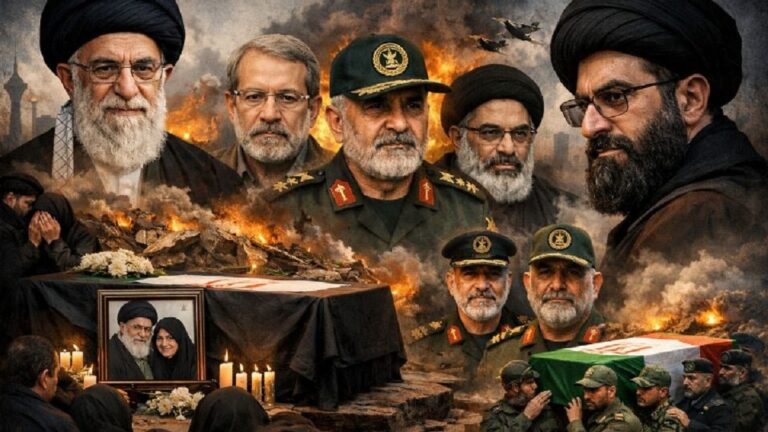 En la foto, una imagen de IA con los principales jefes iraníes muertos en la guerra