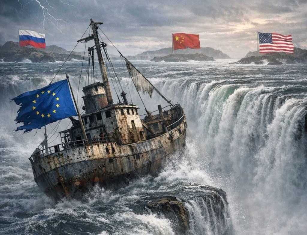 En la foto, una imagen de IA que pone a Europa al borde del abismo