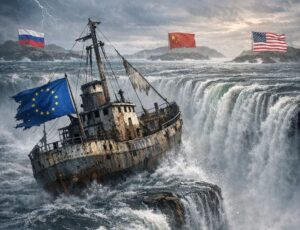 En la foto, una imagen de IA que pone a Europa al borde del abismo