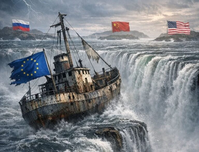 En la foto, una imagen de IA que pone a Europa al borde del abismo