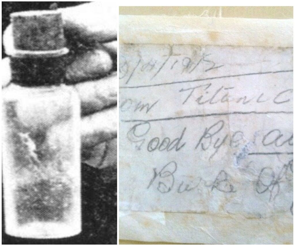 En la foto, la botella y el mensaje de la historia