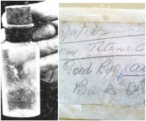 En la foto, la botella y el mensaje de la historia