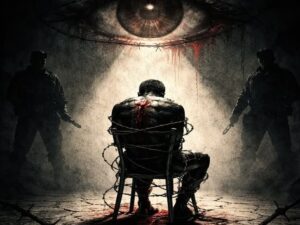 En la foto, una imagen de IA donde se ve un interrogatorio y tortura