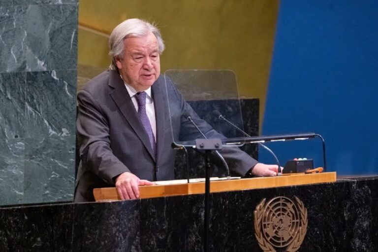 En la foto, el secretario general de la ONU, António Guterres, hablando durante la Undécima Conferencia de Examen de las Partes en el Tratado sobre la No Proliferación de las Armas Nucleares (TNP)