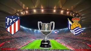 En la foto, escudos del Atlético y la Real Soiedad escoltan la Copa del Rey