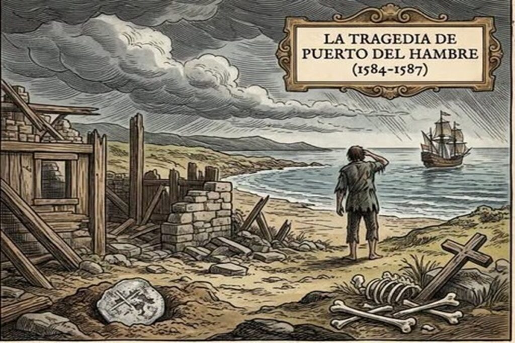 En la foto, un dibujo relativo a Puerto del Hambre