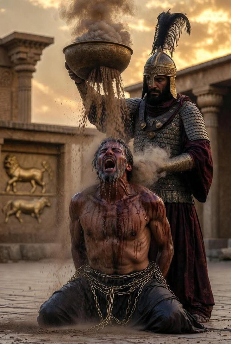 En a foto, un soldado persa tortura a un prisionero