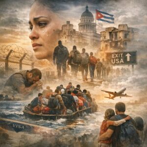 En la foto, una imagen de AI referida a la emigración