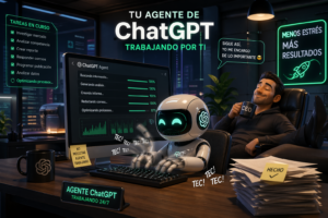 Interfaz conceptual de los nuevos agentes de ChatGPT trabajando con varias herramientas en la nube