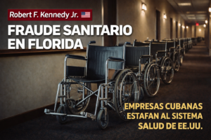Sillas de ruedas alineadas en un pasillo de hotel, representando un presunto fraude sanitario con empresas de equipos médicos en Florida.