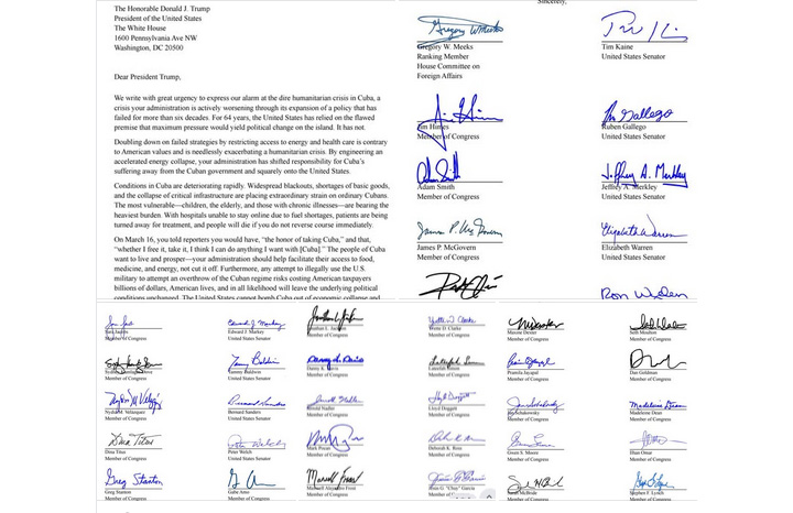 Carta origina a Donald Trump con las firmas