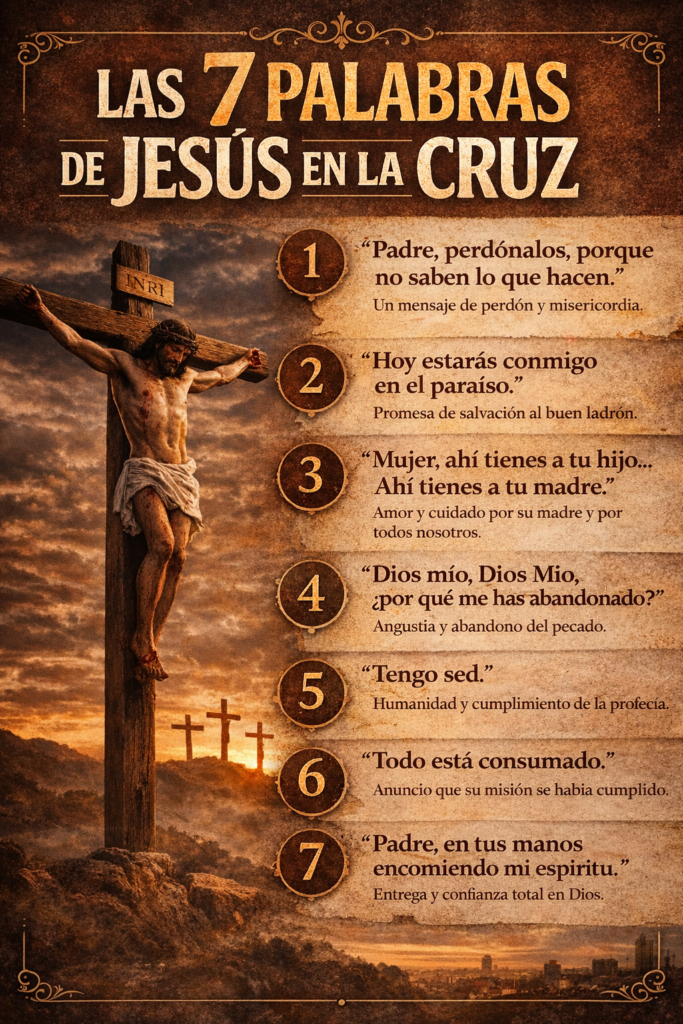 las 7 palabras de Jesús en la cruz infografía de la crucifixión y significado de cada frase