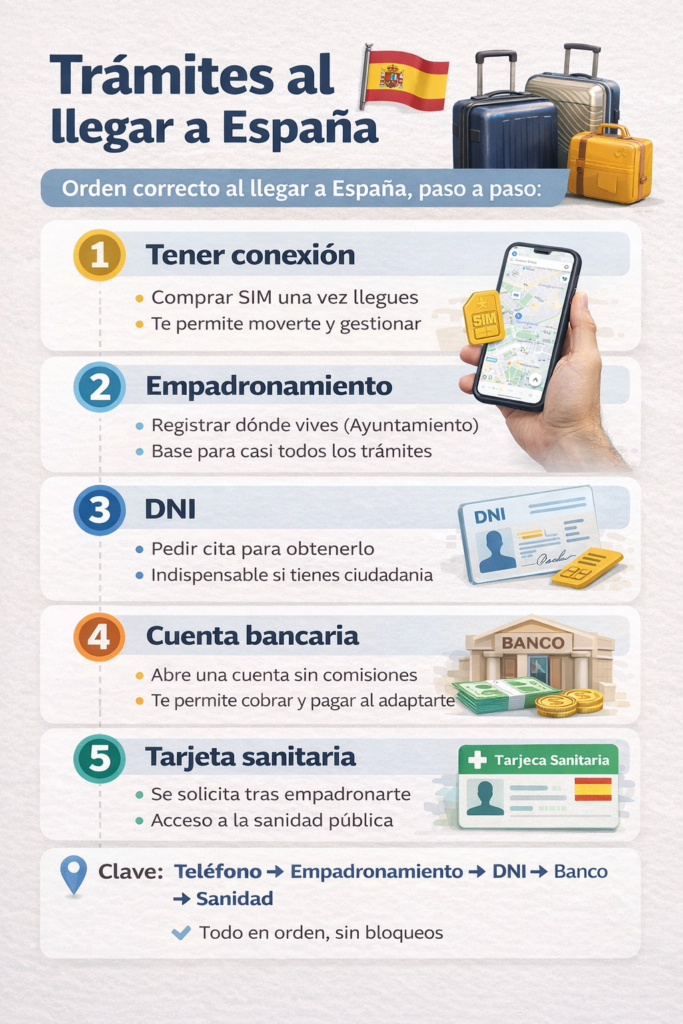 primeros pasos al llegar a España trámites necesarios como empadronamiento DNI cuenta bancaria y sanidad