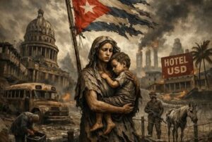 En la foto, una imagen de IA de una Cuba rota