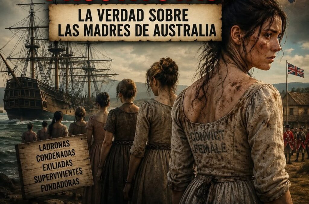 En la foto, una imagen de IA de mujeres convictas llegando a Australia