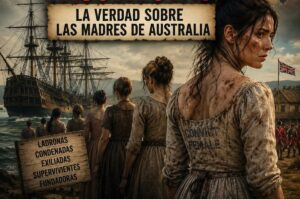 En la foto, una imagen de IA de mujeres convictas llegando a Australia