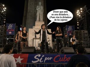 En la foto, Antonio Gades grita loas al régimen castrista en un concierto en la Plaza en 1992