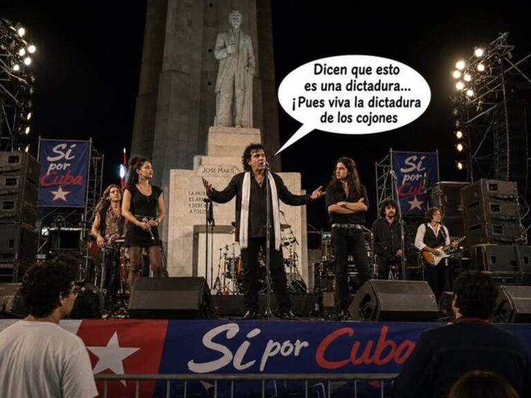 En la foto, Antonio Gades grita loas al régimen castrista en un concierto en la Plaza en 1992