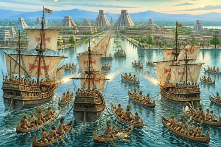 En ia foto, una imagen de IA sobre la toma de Tenochtitlan