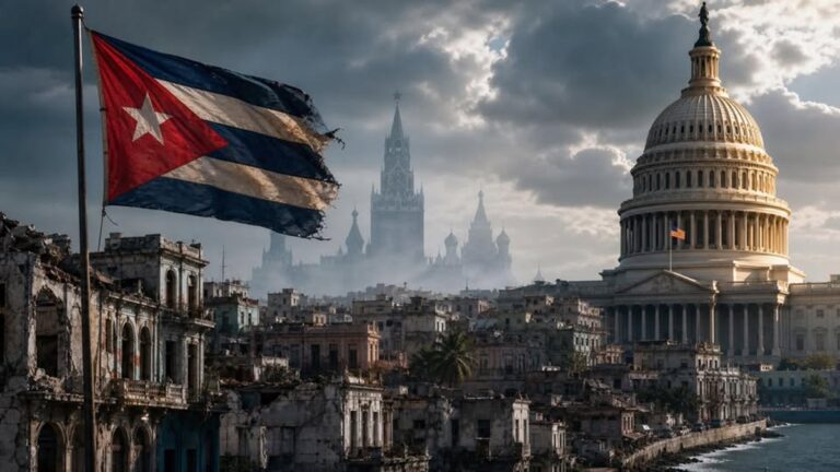 La retórica de Rusia de apoyo incondicional a Cuba ya cansa 10 En la foto, una bandera cubana, el Capitolio y el Krenlim