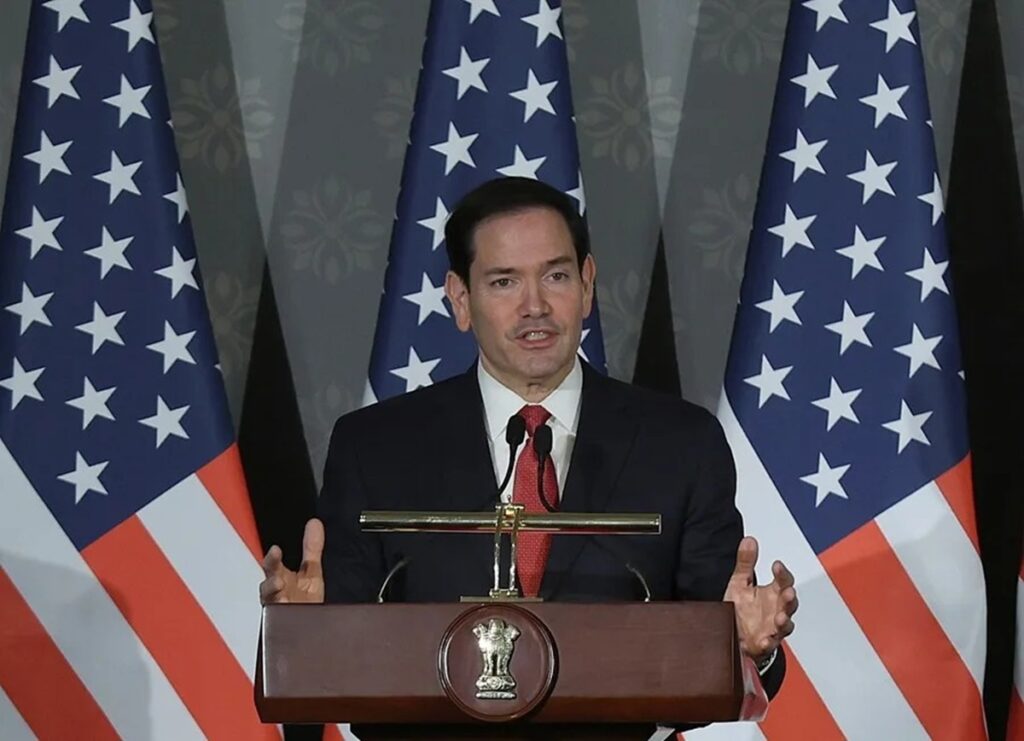 En la foto, el secretario de Estado de Estados Unidos, Marco Rubio, en una conferencia de prensa en Nueva Delhi (India)