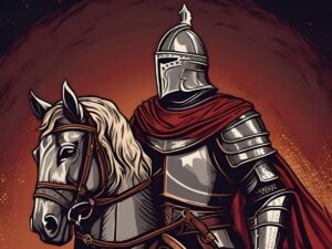 En la foto, dibujo de un caballero medieval