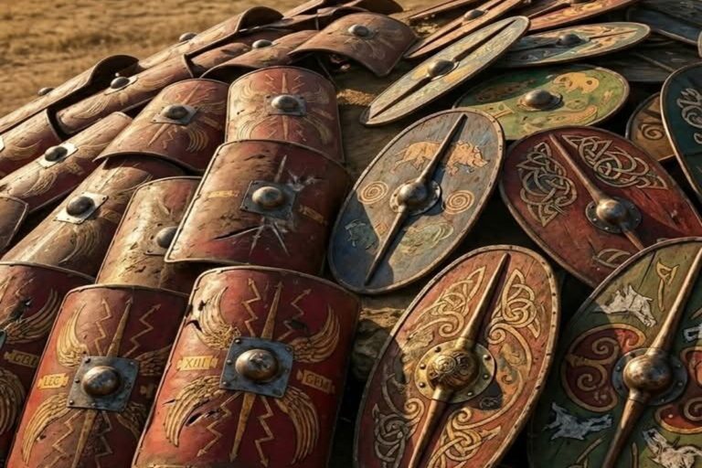 Telamón, 225 a.C.: 40.000 galos murieron desnudos para que Roma viviera 1 En la foto, escudos usados por los guerreros romanos