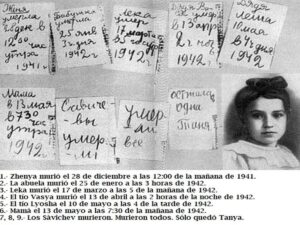 En la foto, Tanya Sávichev y sus apuntes