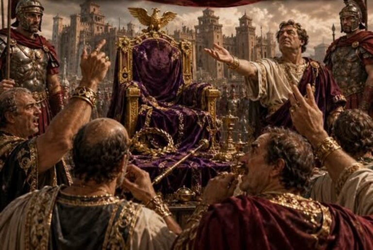 En la foto, una imagen de IA sobre la subasta del trono imperial