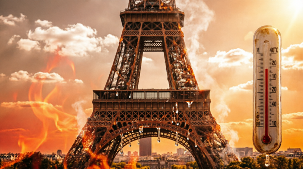 Francia vive el día más caluroso desde que existen registros de temperatura 8 En la foto, una imagen de IA donde se ve la torre Eiffel sudando