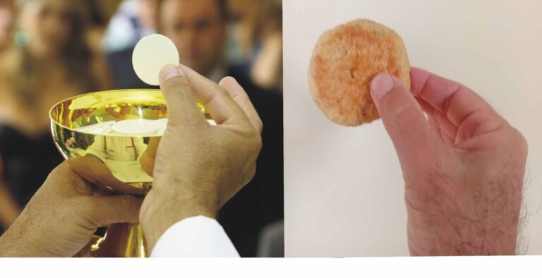 En la foto, una hostia y pun pan de la bodega