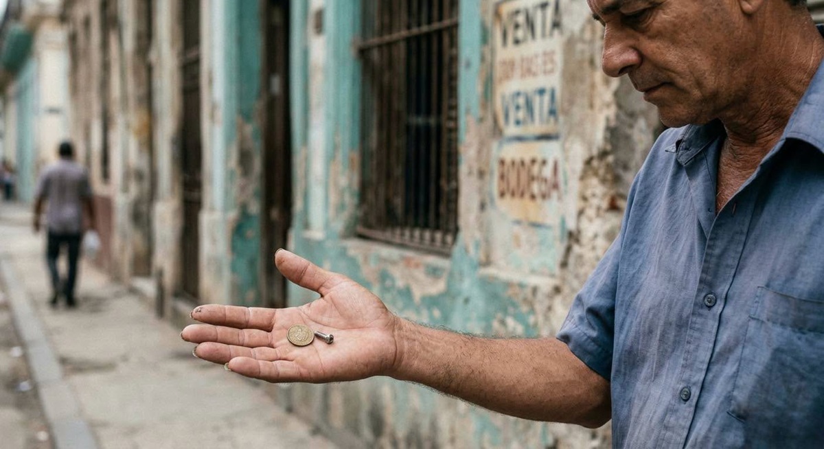 El "tin" de las transformaciones: la misma estafa con otro nombre 1 En la foto, un hombre con un peso cubano en la mano