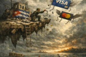 En la foto, una imagen de IA sobre la ida de Visa y MasterCard