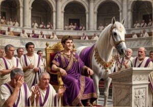 En la foto, Incitatus junto a Calígula en el Senado romano