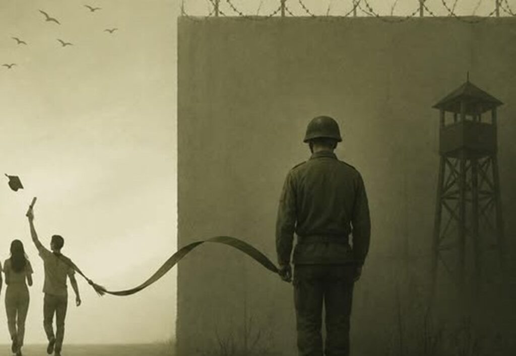 En la foto, u soldado y un graduado, en Cuba