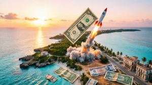 En la foto, una imagen de IA que representa la subida acelerada del dólar en Cuba