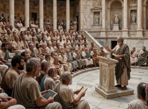 En la foto, una imagen de IA del Bouleuterion de Mileto