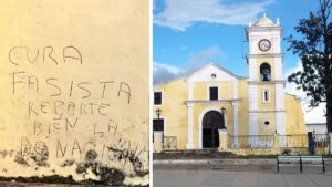 En la foto, Letrro en una pared de la iglesia de Bejucal