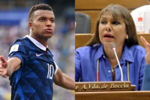 En la foto, Mbappé y la senadora paraguaya Celeste Amarilla