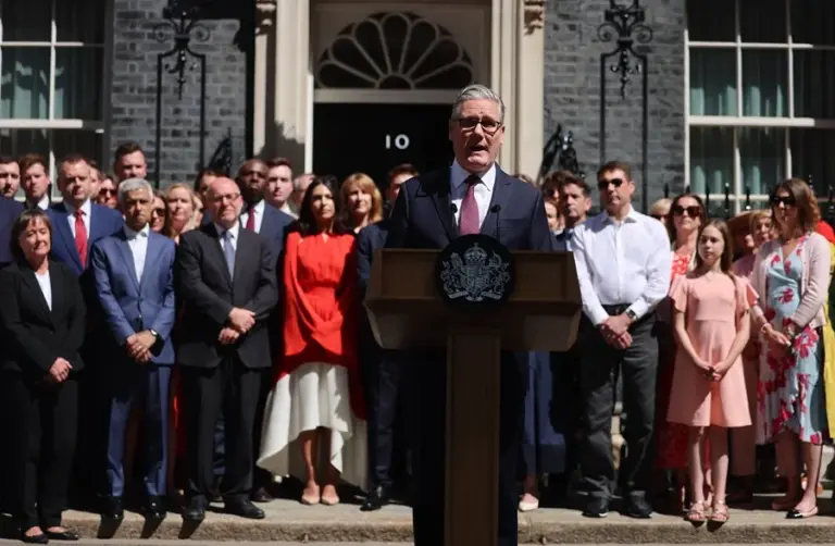 En la foto, El primer ministro británico, Keir Starmer, en su discurso de despedida