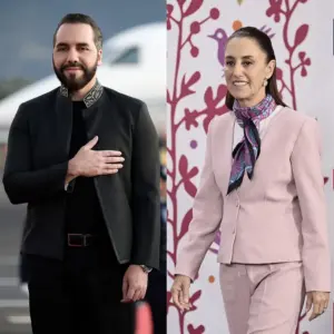 En la foto, los presidentes de El Salvador, Nayib Bukele, y de México, Claudia Sheinbaum