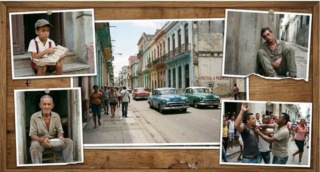 En la foto, un collage de la realidad cubana