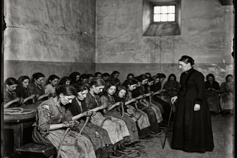 En la foto, mujeres deshilachando cuerdas